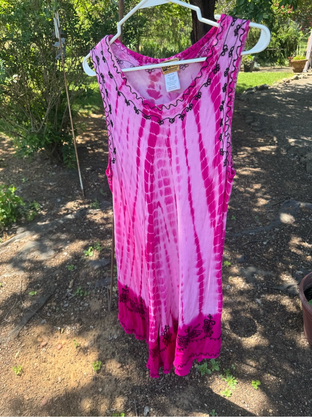 Ingear Pink Tie-Dye Sleeveless Midi Dress with Black Embroidery